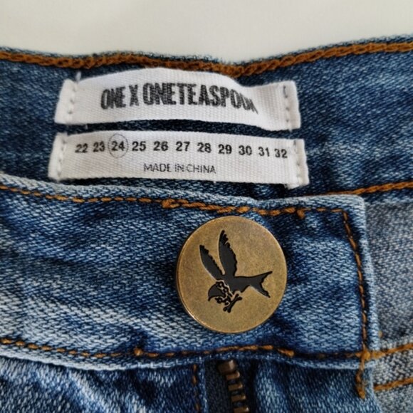 ONE TEASPOON Awesome Baggies Jeans Size 24 Bue Destroyed Distressed Low Waist - Picture 7 of 16
